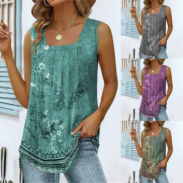 Top da donna senza maniche con stampa floreale per un look estivo alla moda