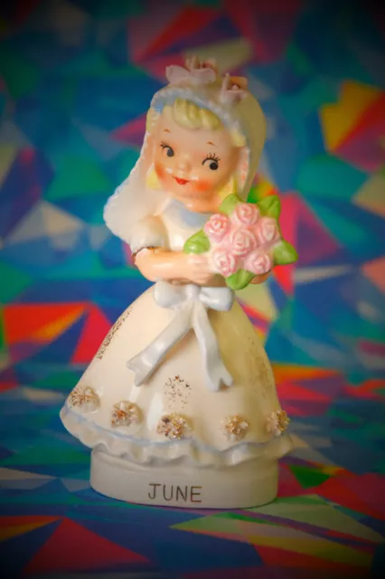 RARE! June Bride Birthday Girl Angel Figurine Napco Norcrest Lefton  HTF CUTE! 2