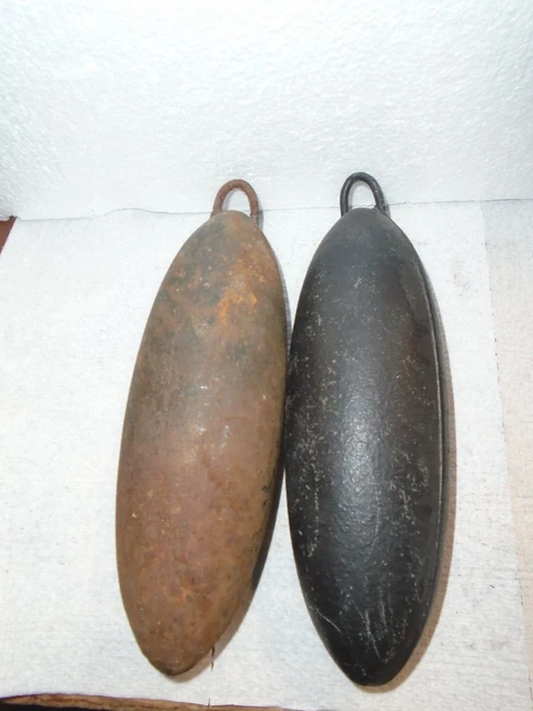Pair-Original-Antique-French Cast Iron-Morbier Clock Weights-Ca.1880-#P279 Pair-Original-Antique-French Cast Iron-Morbier Clock Weights-Ca.1880-#P279