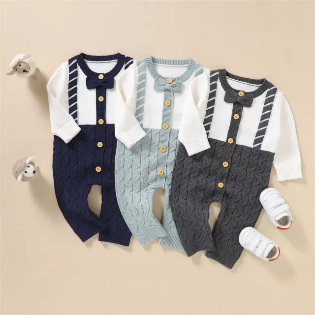 Newborn Infant Baby Knit Romper Cotton Long Sleeve Boy Girl Sweater Clothes