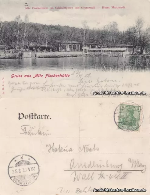 Ansichtskarte Grunewald-Berlin Restaurant Fischerhütte am Schlachtensee 1902