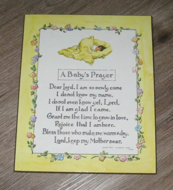 A Baby's Prayer 1970 Dorothea Warren Fox ART Hanging Wall Plaque NURSERY Decor