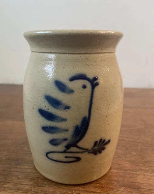 Conner Prairie Pottery Stoneware Cobalt Blue Salt Glaze Small Bird Crock Vase