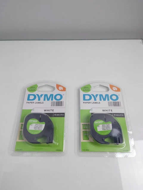Neu Original Dymo 91202 Letratag PAPIER Band 12 mm x 4 m WEISS (2 PACKUNGEN) für LT-100H