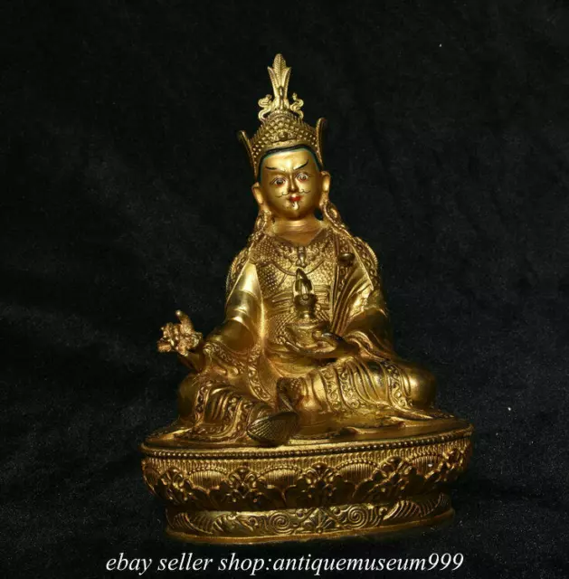 8.4'' Ancient Tibet Buddhism Temple Bronze Gilt Guru Padmasambhava Buddha Statue