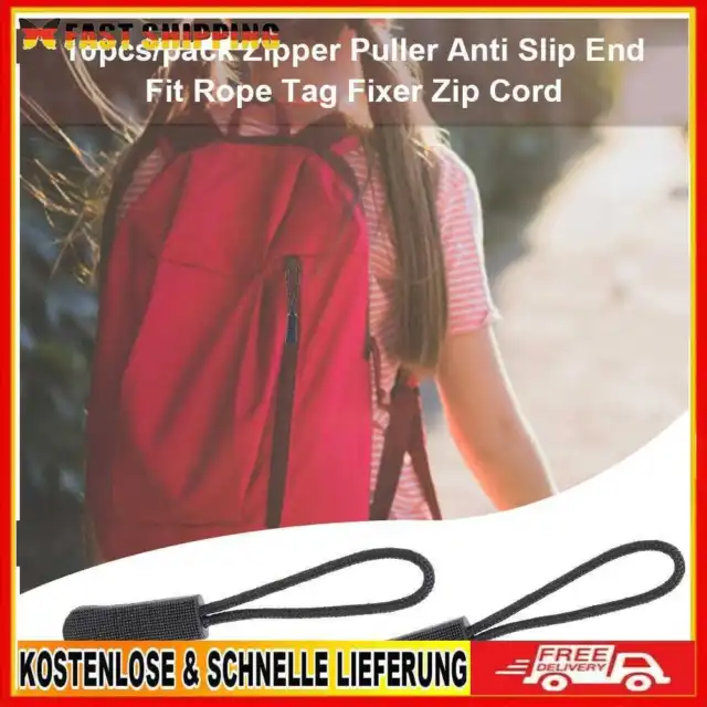 10pcs/pack Zipper Puller Anti Slip End Fit Rope Tag Fixer Zip Cord (Black)