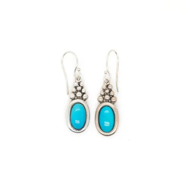 Michael Dawkins Sterling Silver & Turquoise Cabochon Dangle/Drop Earrings