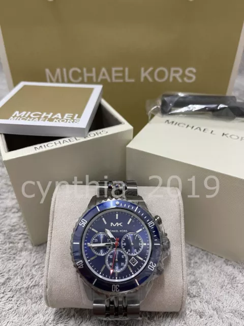 New Michael Kors Bayville MK8727 Chronograph Blue Dial Quartz Mens Watch