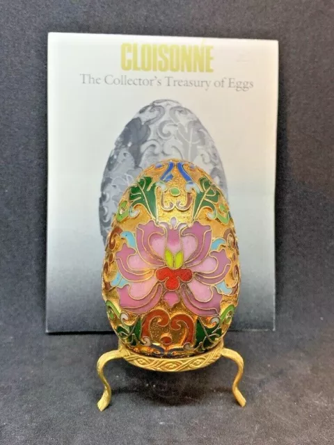 VTG! Precious Chinese Cloisonne Lotus Enamel Egg Statue Handmade w/Stand ~24KT