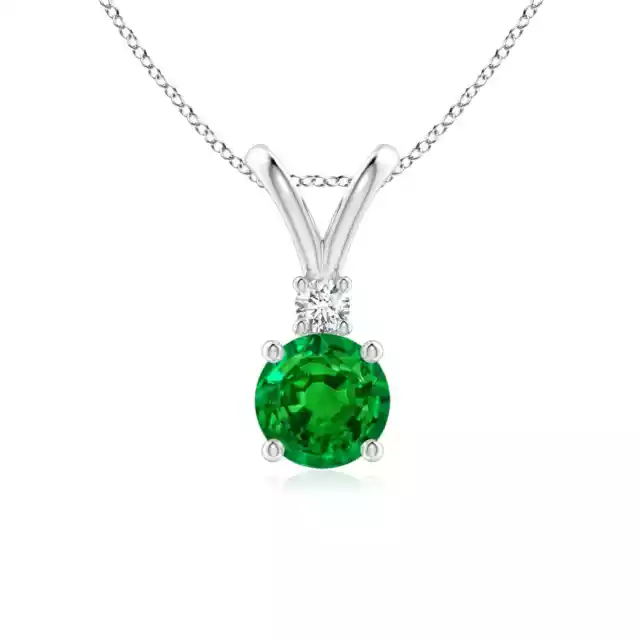 ANGARA 6mm Natural Emerald Solitaire Pendant Necklace with Diamond in Silver