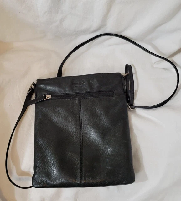 MARGOT Crossbody Bag Purse Pebbled Black Genuine Leather Handbag 9" X 10"