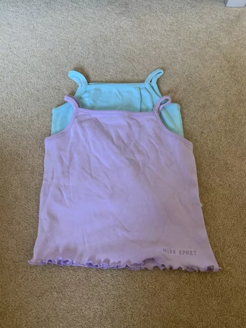 Girls Two Vest Tops lilac & Aqua Age 4-5 BNWT