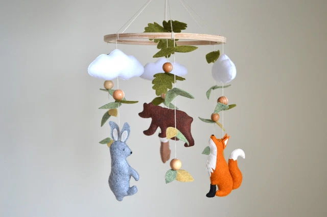 Woodland baby mobile, forest mobile, bear fox mobile girl, nursery mobile boy