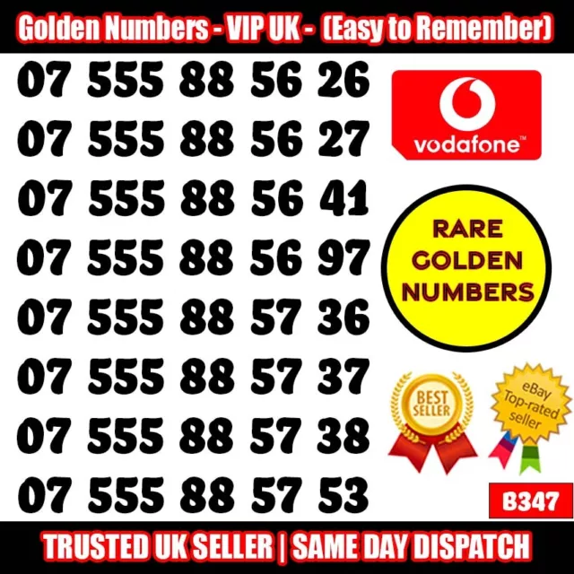 Golden Numbers VIP UK SIM - Easy to Remember & Memorize Numbers LOT - B347