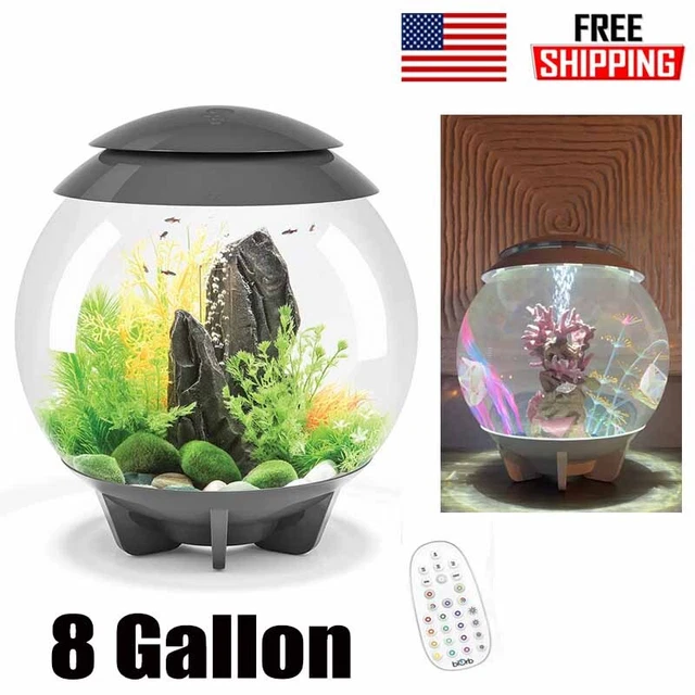 Fish Tank Acrylic Aquarium 8 Gallon Decor w/ LED Lighting Remote Control Home US