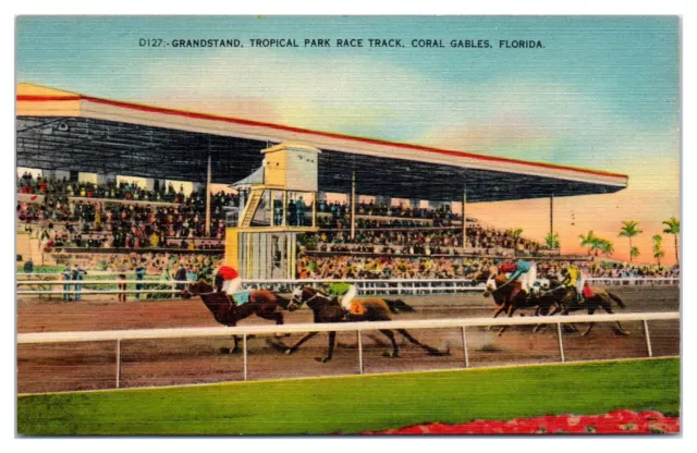 Mid-1900s Grandstand, Tropical Park Race Track, Coral Gables, FL Postcard