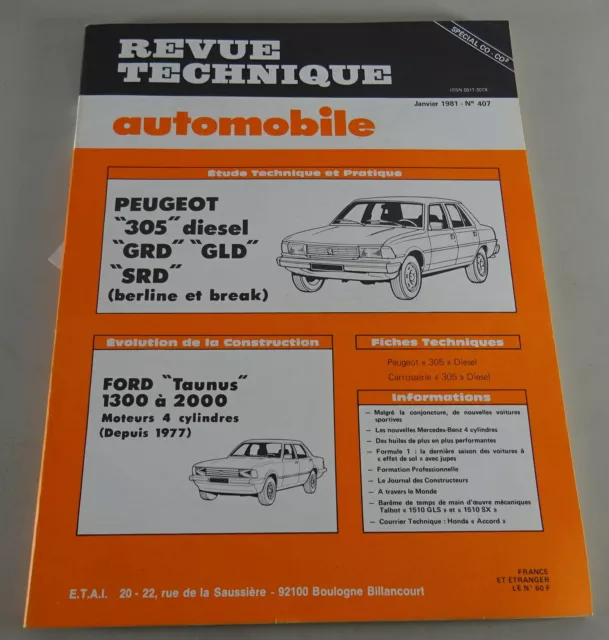 Reparaturanleitung Revue Technique Peugeot 305 Diesel / Ford Taunus Stand 1/1981