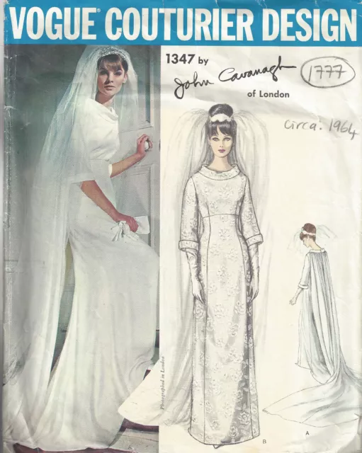 1964 Vintage VOGUE Sewing Pattern B36 WEDDING DRESS GOWN (1777) BY JOHN CAVANAGH