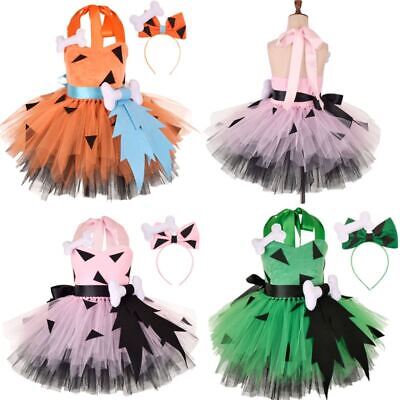 Toddler Kids Caveman Costume Girls Halloween Dog Bones+Headwear Fancy Tutu Dress