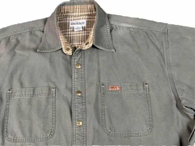 CARHARTT MEN'S GREEN Flannel Lined Canvas Shirt Jacket Size Large Tall ...