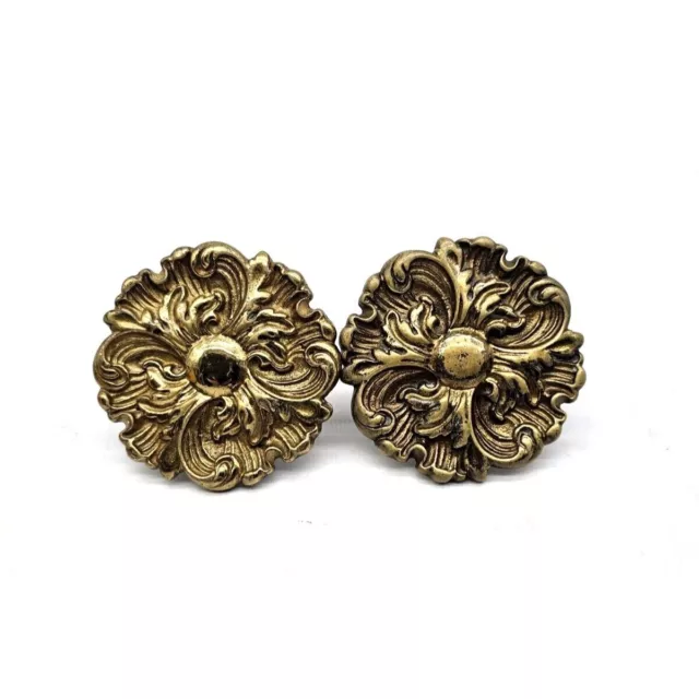 Vintage 2 Ornate floral heavy Brass 3" knobs with Screws Flowers