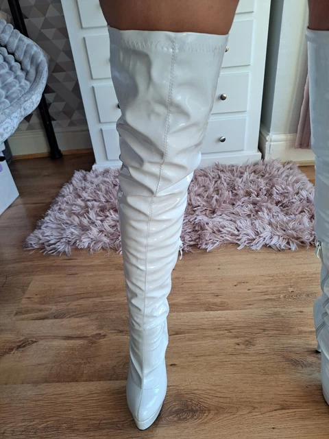 Whitle Pvc Boots NEW WOMEN'S WHITE PVC Over The Knee High Heel Boots Sizes UK 6 £16.32 ...