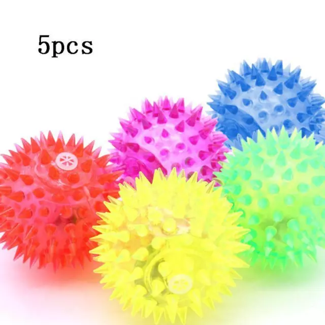 5 Pcs Dog Cat Flashing Sensory Fun Blinking Spiky Pet Toy Light-up LED Bite Bal