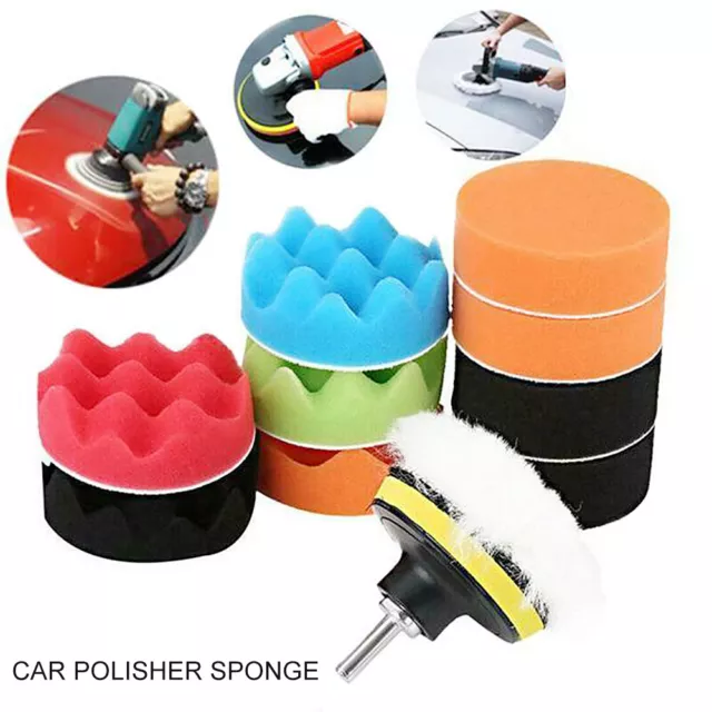 12X 3'' Gross Polish Polishing Buffer Pad Sponge Kit Car Polisher Drill·Adapter·