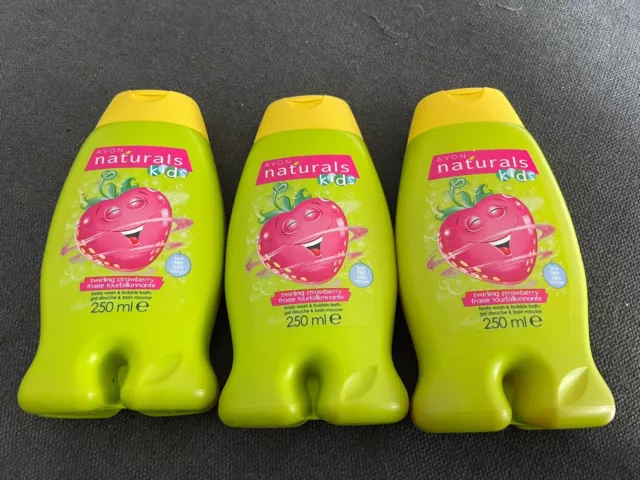 AVON NATURALS ~ KIDS BATH & BODY WASHES 250ml - 3 X STRAWBERRY