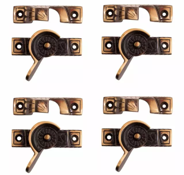 4 Piece Ornate Solid Antique Brass Window Sash Lock Renovators Supply