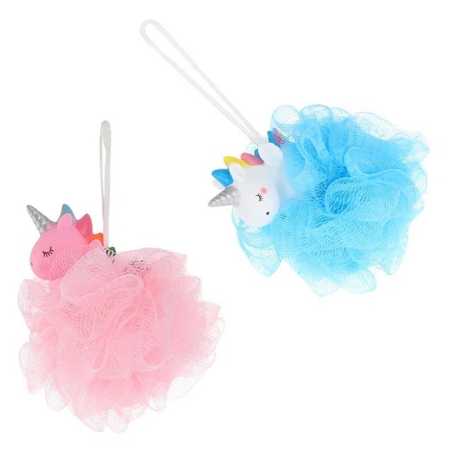 2 Pcs Pouf Doccia Sfera Bagno Con Unicorno Asciugamani Puliti Spugna