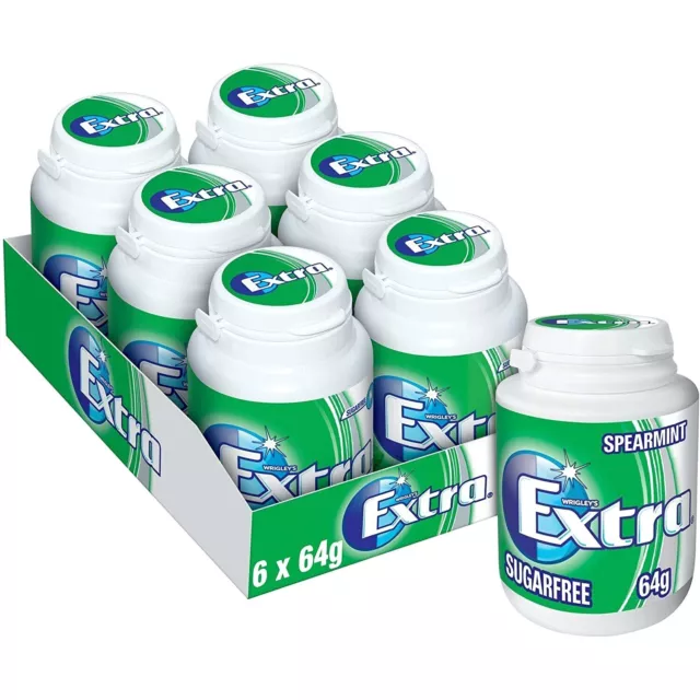 6 x 64g Bottle Wrigleys Extra Spearmint Sugarfree Chewing Gum Fresh Mint Breath