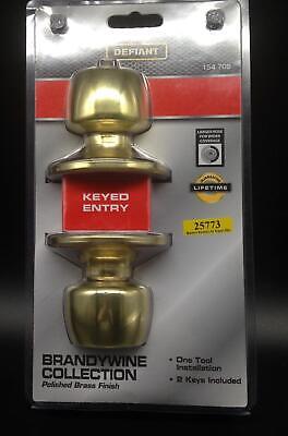 Defiant Brandywine Polished Brass Keyed Entry Door Knob New