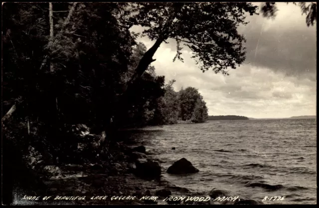 RPPC Postcard MI Lake Gogebic Michigan Shoreline c1950 LL Cook C8