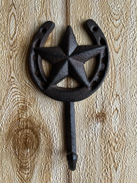 Horseshoe Star Key Hook Towel Hat Coat Hanger Rustic Cast Iron Antique Style 2