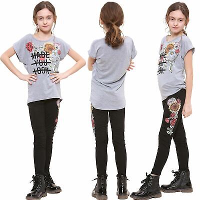 Girls Top Kids Short sleeves Made You Look Print T Shirt & Legging Set 5-13 Year