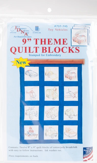 Jack Dempsey Thema gestempelt weiß Quilt Blöcke 9""x9"" 12/Pkg-Spielzeug Fahrzeuge - 737 74