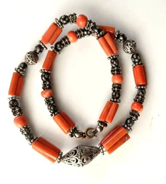 Middle eastern Asian coral and silver   necklace