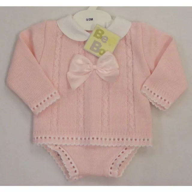 Baby Girl Jam Pants Set Spanish Pink Knitted Romper Outfit Bow Girls 0-9 Months