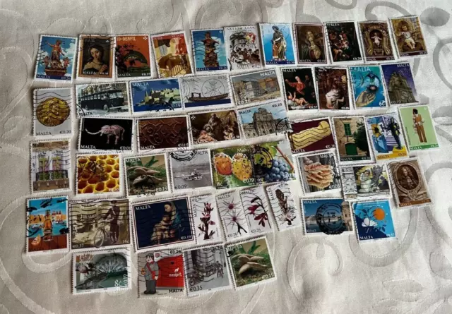 MALTA USED STAMPS OFF PAPER-Lot of 50 FRUITS, FLOWERS, SAINTS..Nice Collection