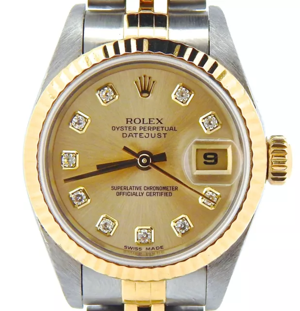 Rolex Datejust Donna 18K Oro & Acciaio Orologio Champagne Fabbrica Diamante Dial