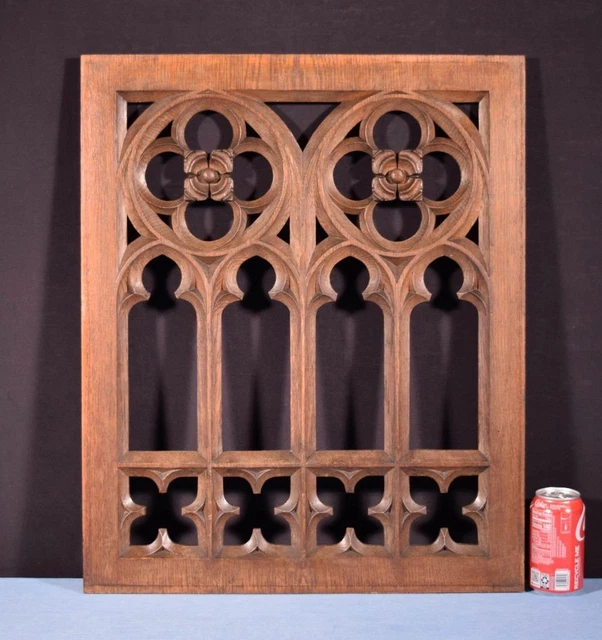 *Large French Antique Gothic Revival Panel in Solid Oak Wood Salvage