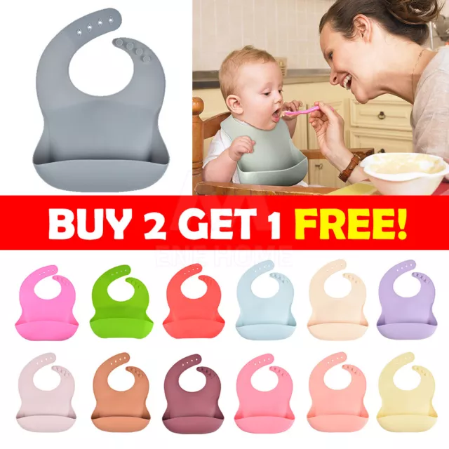 Baby Feeding Bib Apron Smock Waterproof Silicone Boy Girl 0-6 Toddler Kid Infant