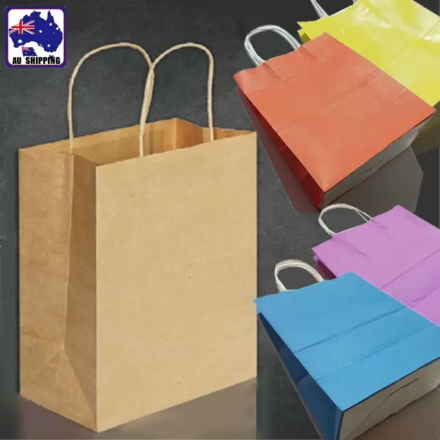 50pcs 26x20x11cm Kraft Paper Bag Gift Carry Shopping Wrap w/ Handle WGIF474