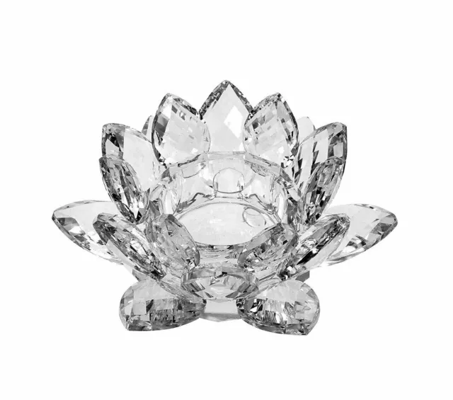 Clear Crystal Lotus Tealight Candle Holder 4.5 inch in Gift Box  USA SELLER!!