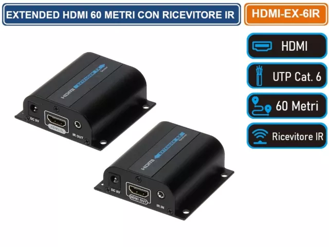 EXTENDER HDMI FULLHD 1080i 3DHDCP SU CAVOLAN UTP RJ45 60METRI CON RICEVITORE IR