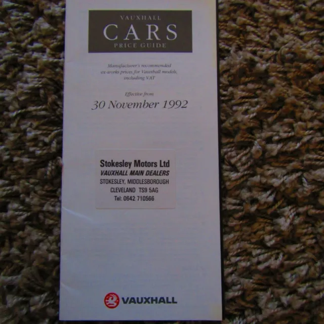 VAUXHALL Nova Astra Cavalier Carlton Calibra Frontera Senator LISTE DE PRIX 1992