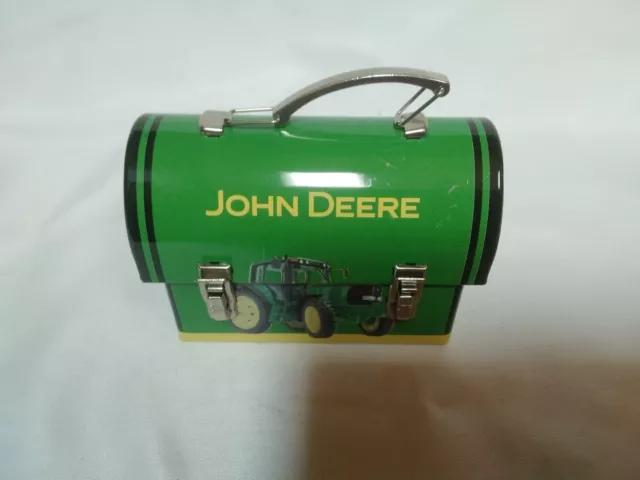 John Deere Green Tractor Mini Hinged/Latched Metal Lunch Box Collectible