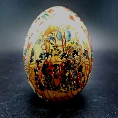 Vintage Cloisonne Ceramic Egg, Japanese Details, Gold Trim, Floral, 4 1/2" Tall