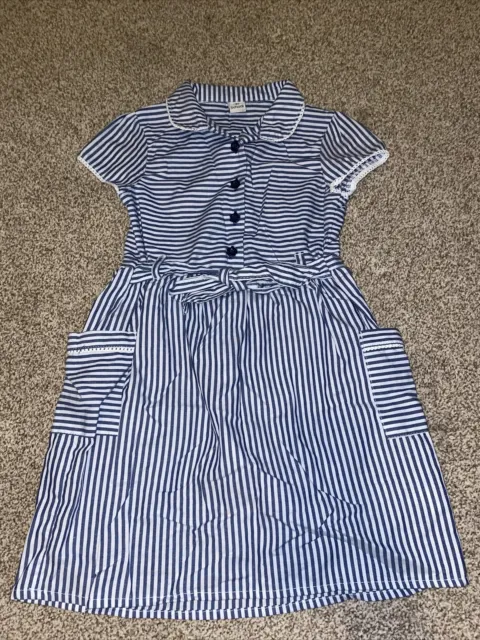 TU girls blue striped summer dress school uniform age 5 years